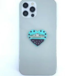 Teal heart phone Ring Stand, Grip.